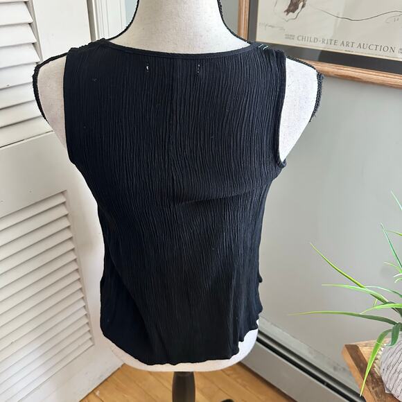 Ya Top Womens Black Small Crinkle Gauzy Tank Retro Bohemian Grunge Festival - Picture 5 of 10